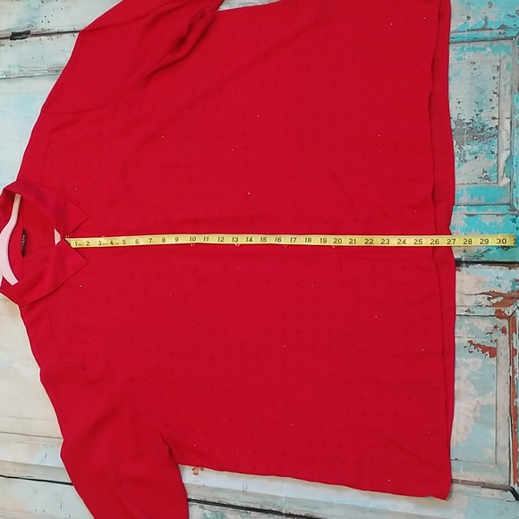 GEORGE Red Button Down w/ Rhinestones, Long Sleeve Collared Blouse: Women 2X/3X - Picture 5 of 8